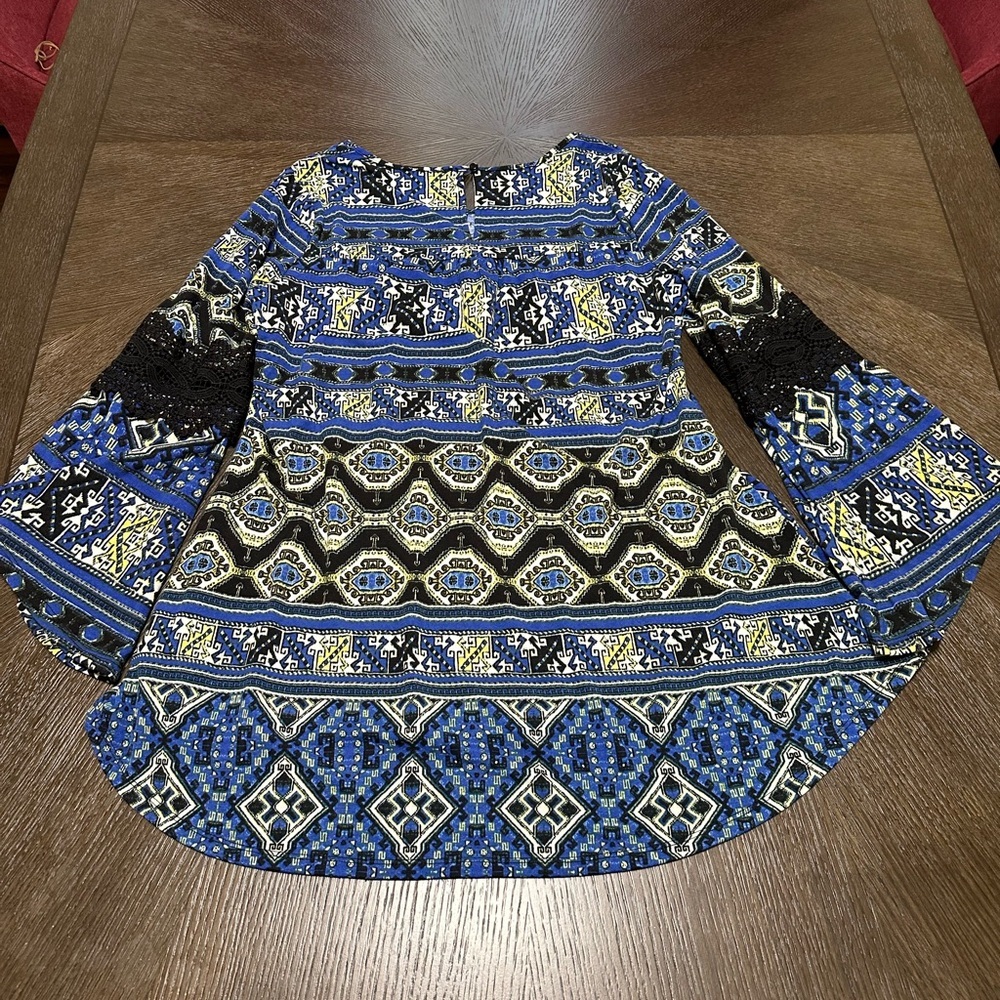 Hannah Boho Print Lace Bell Sleeve Women’s Top, Large - Picture 9 of 13